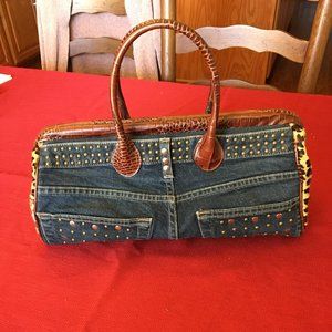 Denim Satchel with Animal Print by Clever Carriage
